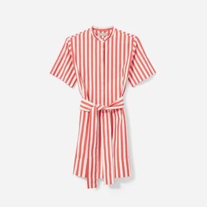 Everlane Cotton Collarless Belted Shirt Dress Red / White Stripe - size 10
